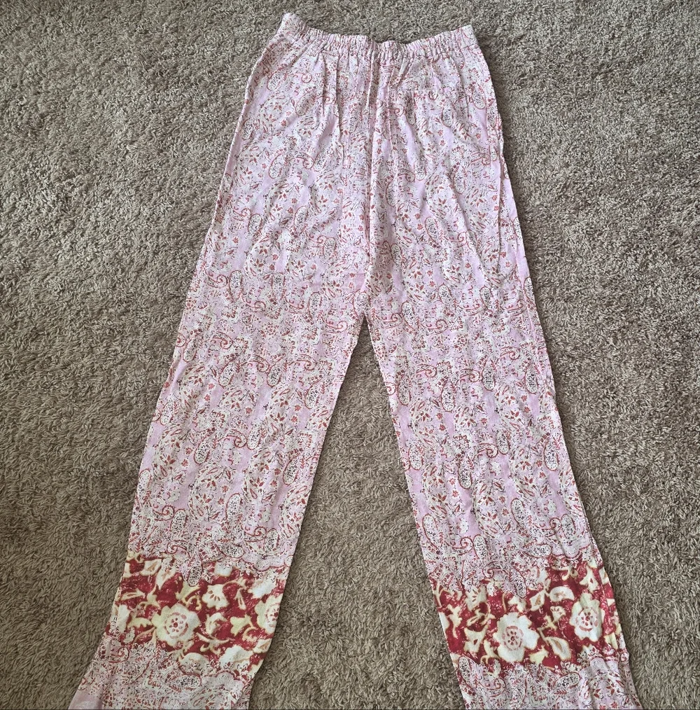 ZARA Linen Blend Paisley Floral Printed Pull On Wide Leg Trousers Size L